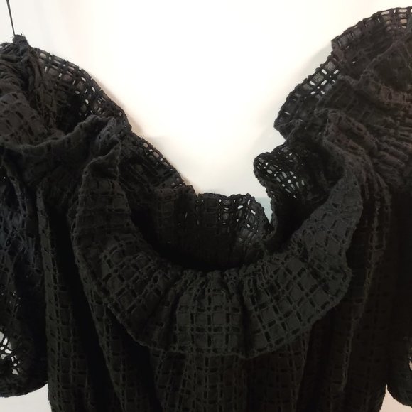 Express Off-The-Shoulder Black Crochet Crop Top With A Full Lining - Sz S/P - Picture 3 of 8
